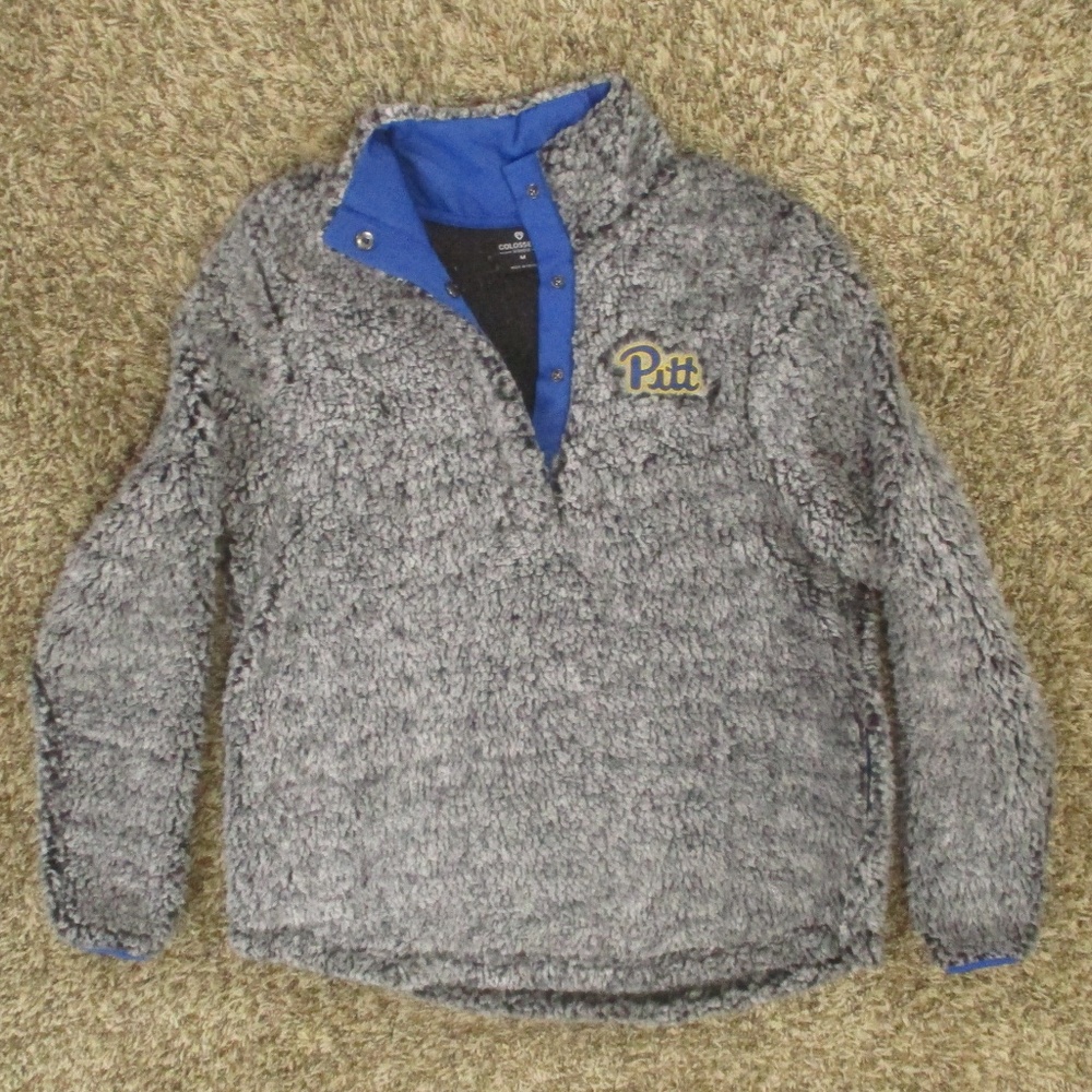 Pittsburgh University Sweatshirt Women's Medium‎ Gray Plush Fleece 1/2 Snap